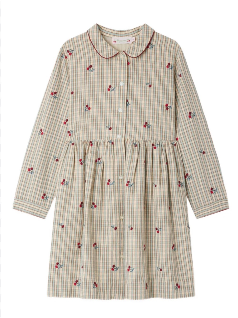 BONPOINT Girls' Plaid Cherry Print dress - Red Cherry on Cream